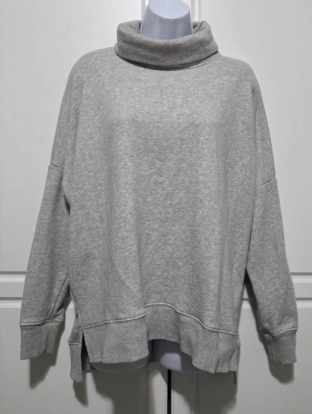 Aerie Womens Light Gray Fleece Line Oversized Pull Over Turtleneck Tunic Sweater